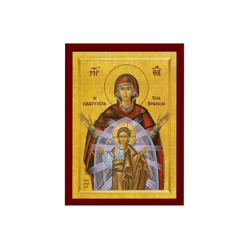 Virgin Mary icon Panagia Platytera, Handmade Greek Orthodox Icon, Mother of God Byzantine art, Theotokos wall hanging wood plaque