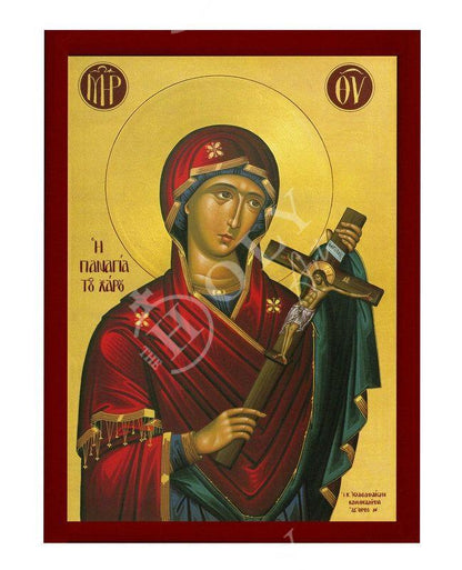 Virgin Mary of Death icon, Handmade Greek Orthodox Icon Panagia Charou, Mother of God Byzantine art, Theotokos wall hanging wood plaque - TheHolyArt