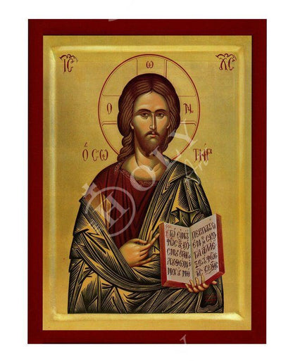 Jesus Christ icon Savior, Handmade Greek Orthodox icon of our Lord, Byzantine art wall hanging on wood plaque, religious icon home decor - TheHolyArt