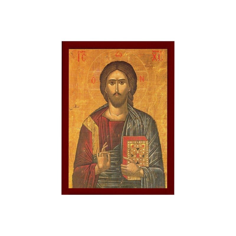 Jesus Christ icon Pantocrator, Handmade Greek Orthodox icon of our Lord, Byzantine art wall hanging on wood plaque religious icon home decor