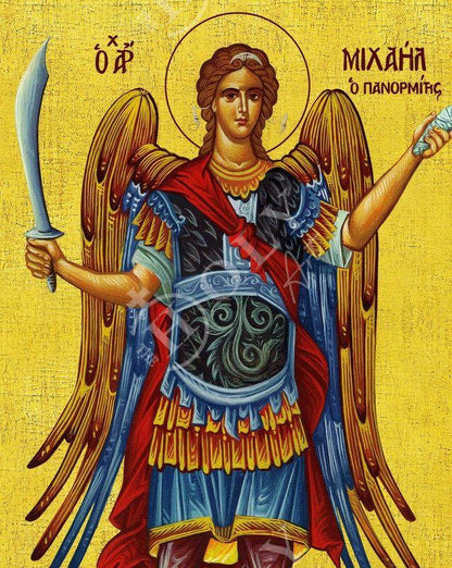 Archangel Michael Panormitis icon, Handmade Greek Orthodox icon St Michael, Byzantine art wall hanging on wood plaque religious icon gift - TheHolyArt