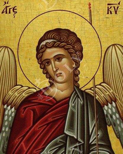 Guardian Angel icon, Handmade Greek Orthodox icon Angel of the Lord, Byzantine art wall hanging on wood plaque religious icon gift - TheHolyArt