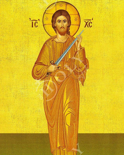 Jesus Christ icon the Swordbearer, Handmade Greek Orthodox icon of our Lord, Byzantine art wall hanging on wood plaque, religious gift - TheHolyArt