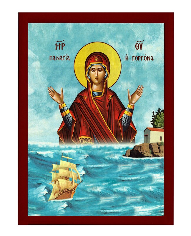 Virgin Mary icon Panagia Mermaid, Greek Christian Orthodox Icon, Mother of God Byzantine art Theotokos handmade wall hanging wood plaque