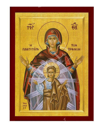 Virgin Mary icon Panagia Platytera, Handmade Greek Orthodox Icon, Mother of God Byzantine art, Theotokos wall hanging wood plaque - TheHolyArt