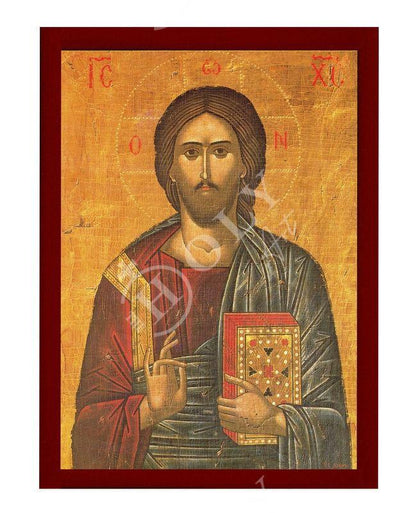 Jesus Christ icon Pantocrator, Handmade Greek Orthodox icon of our Lord, Byzantine art wall hanging on wood plaque religious icon home decor - TheHolyArt