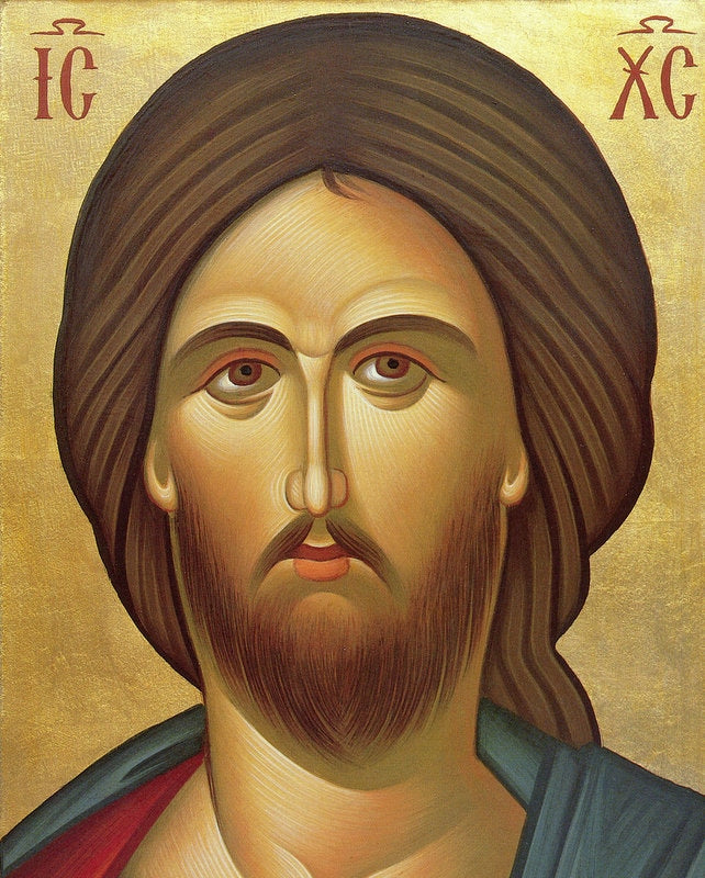 Jesus Christ icon Portrait, Handmade Greek Orthodox icon of our Lord, Byzantine art wall hanging on wood plaque, religious icon home decor