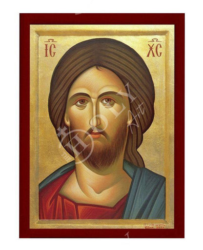 Jesus Christ icon Portrait, Handmade Greek Orthodox icon of our Lord, Byzantine art wall hanging on wood plaque, religious icon home decor - TheHolyArt