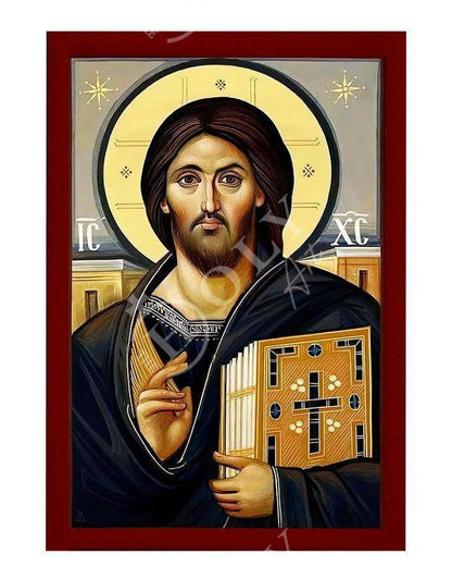 Jesus Christ icon Sina, Handmade Greek Orthodox icon of Jesus Christ Sinai, Byzantine art wall hanging on wood plaque, religious decor gift (3) - TheHolyArt