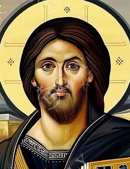 Jesus Christ icon Sina, Handmade Greek Orthodox icon of Jesus Christ Sinai, Byzantine art wall hanging on wood plaque, religious decor gift (3) - TheHolyArt