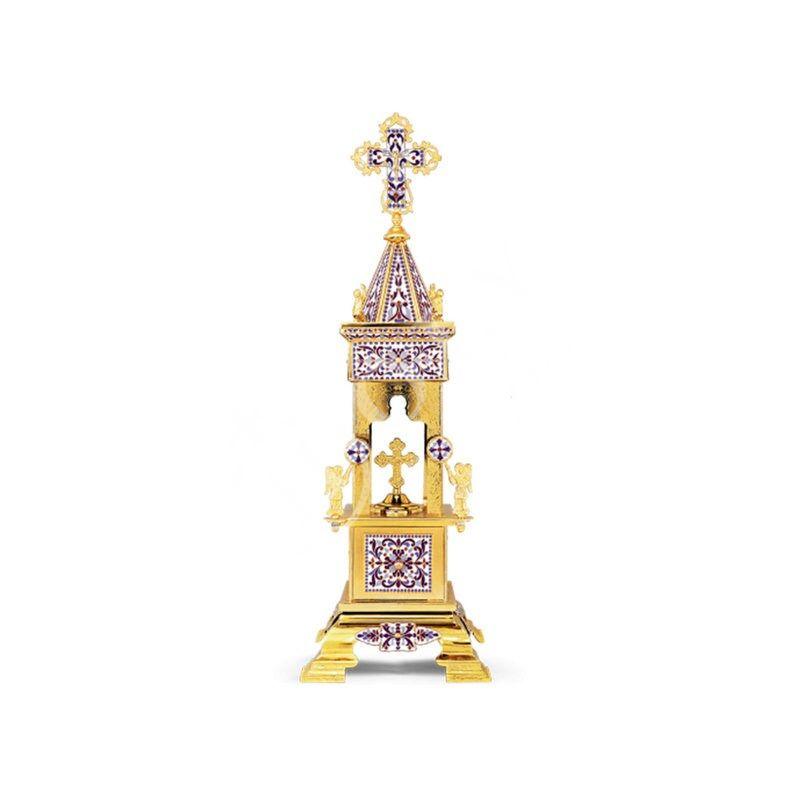 Christian Gold plated Handmade Altar Tabernacle w/ Smalt, Orthodox Altar Church Tabernacle Monstrance Handmade Pyx Artoforio, religious gift