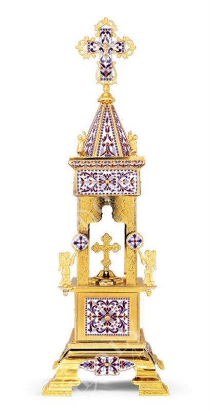 Christian Gold plated Handmade Altar Tabernacle w/ Smalt, Orthodox Altar Church Tabernacle Monstrance Handmade Pyx Artoforio, religious gift - TheHolyArt