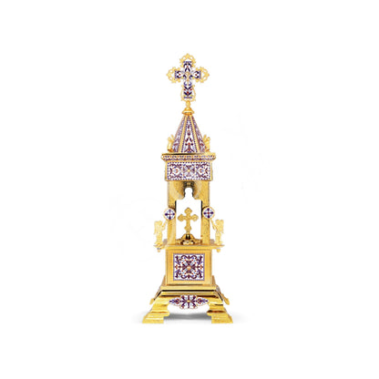 Christian Gold plated Handmade Altar Tabernacle w/ Smalt, Orthodox Altar Church Tabernacle Monstrance Handmade Pyx Artoforio, religious gift - TheHolyArt