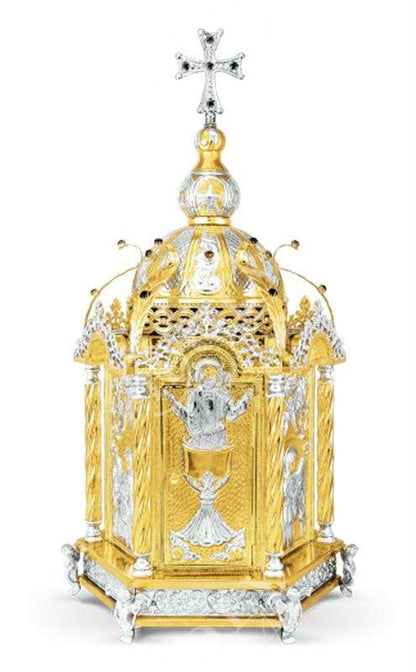 Christian Gold plated Handmade Altar Tabernacle, Orthodox Altar Church Tabernacle Monstrance Handmade Pyx Artoforio, religious gift - TheHolyArt