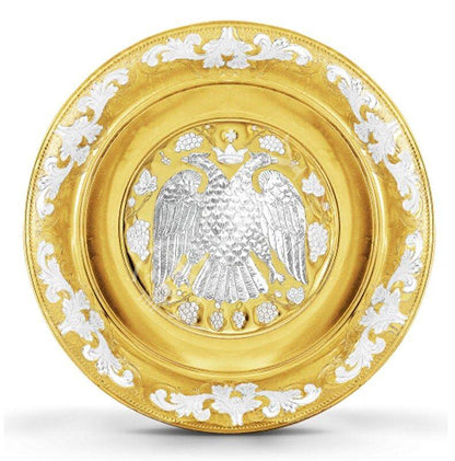 Byzantine Eagle Christian Prosphora Gold Plated Disc Plate, Handmade Greek Orthodox Altar Church Disk plate Iconostasis religious decor - TheHolyArt