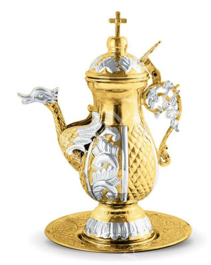 Christian Gold Plated Bronze Handmade Zeon container, Greek Orthodox Liturgy Altar Church utensils server metal jug, religious gift - TheHolyArt