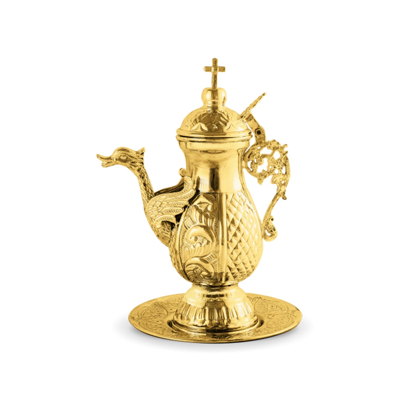 Christian Gold Plated Bronze Handmade Zeon container, Greek Orthodox Liturgy Altar Church utensils server metal jug, religious gift