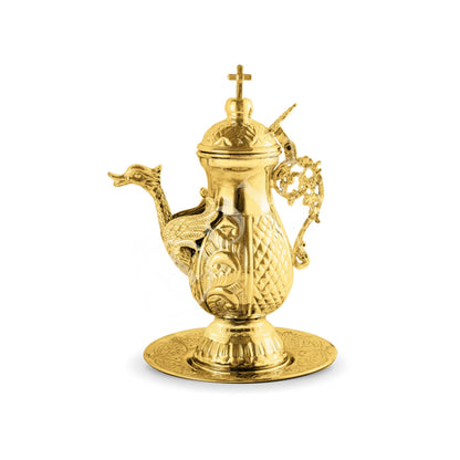 Christian Gold Plated Bronze Handmade Zeon container, Greek Orthodox Liturgy Altar Church utensils server metal jug, religious gift - TheHolyArt