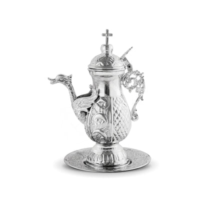 Christian Gold Plated Bronze Handmade Zeon container, Greek Orthodox Liturgy Altar Church utensils server metal jug, religious gift - TheHolyArt