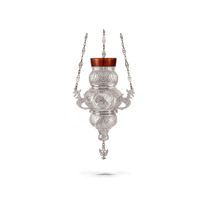 Christian Gold Plated Hanging Oil Vigil Lamp with Cross, Handmade Prayer Hanging Oil Lamp Orthodox Oil Candle with glass cup religious decor - TheHolyArt