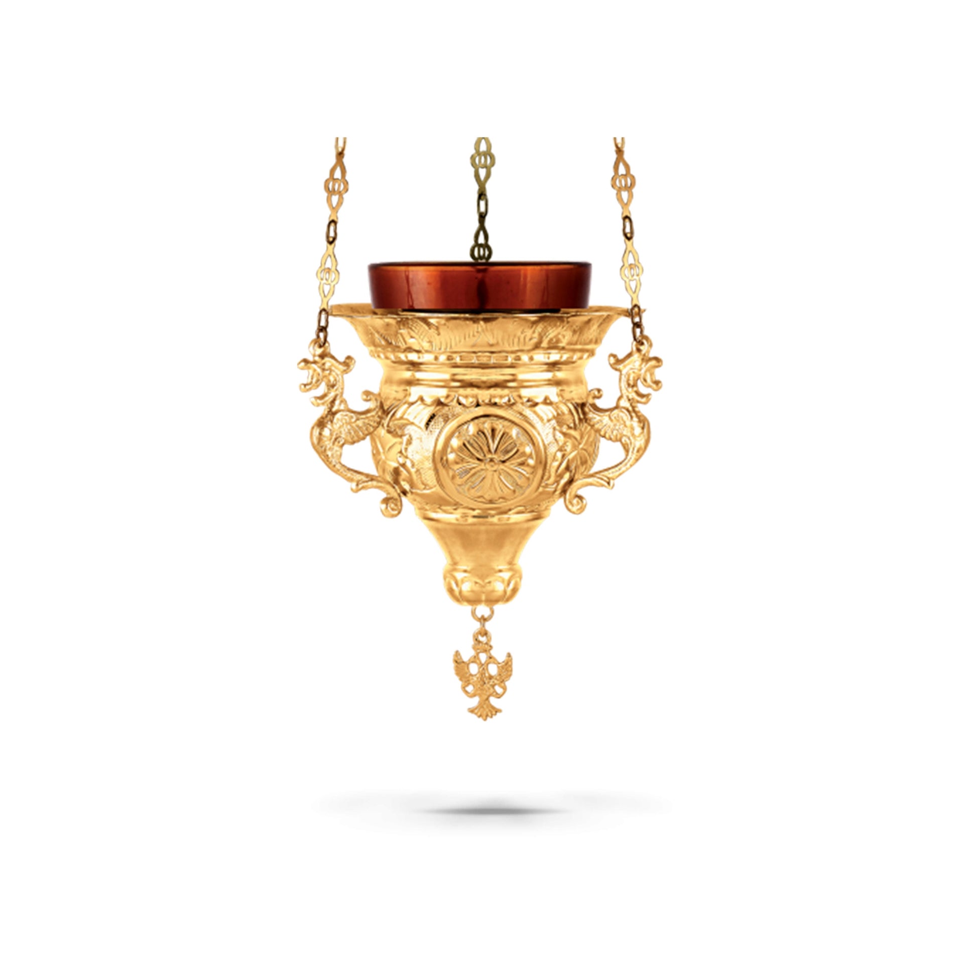 Christian Gold Plated Hanging Oil Vigil Lamp with Cross, Handmade Prayer Hanging Oil Lamp Orthodox Oil Candle with glass cup religious decor