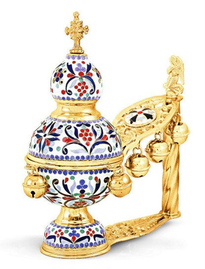 Christian Hand Gold plated w/ Smalt Resin Incense Burner Kantzia Greek Orthodox Thurible Incense holder Byzantine Censer Perfume burner gift - TheHolyArt