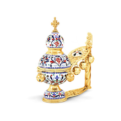Christian Hand Gold plated w/ Smalt Resin Incense Burner Kantzia Greek Orthodox Thurible Incense holder Byzantine Censer Perfume burner gift - TheHolyArt