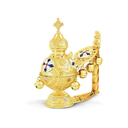 Christian Hand Gold plated Brass Resin Incense Burner Kantzia Greek Orthodox Thurible Incense holder Byzantine Censer Perfume burner gift - TheHolyArt