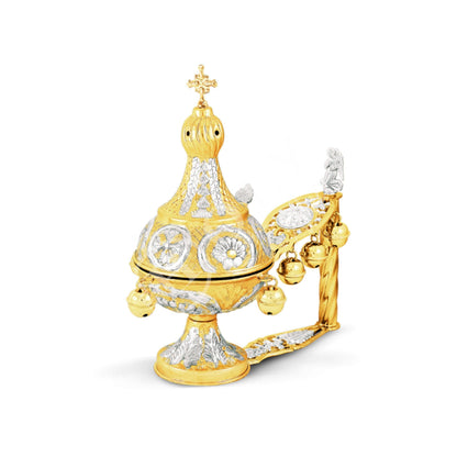 Christian Hand Gold plated Brass Resin Incense Burner Kantzia Greek Orthodox Thurible Incense holder Byzantine Censer Perfume burner gift - TheHolyArt