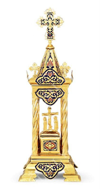 Christian Gold plated Handmade Altar Tabernacle with smalt Orthodox Altar Church Tabernacle Monstrance Handmade Pyx Artoforio religious gift - TheHolyArt