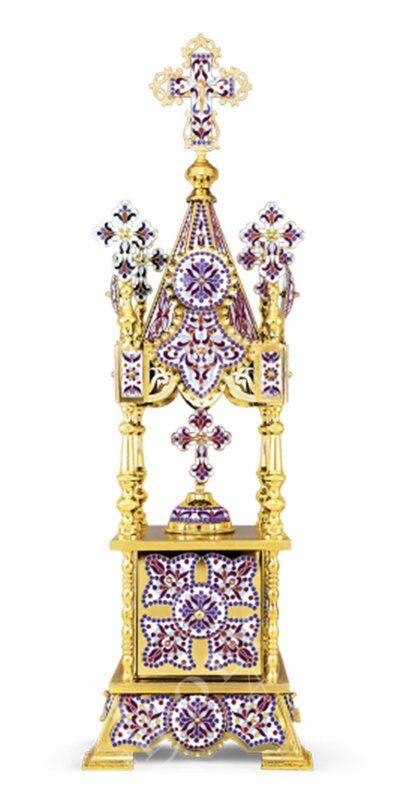 Christian Gold plated Handmade Altar Tabernacle w/ Smalt, Orthodox Altar Church Tabernacle Monstrance Handmade Pyx Artoforio, religious gift - TheHolyArt