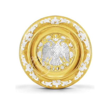 Byzantine Eagle Christian Prosphora Gold Plated Disc Plate, Handmade Greek Orthodox Altar Church Disk plate Iconostasis religious decor - TheHolyArt