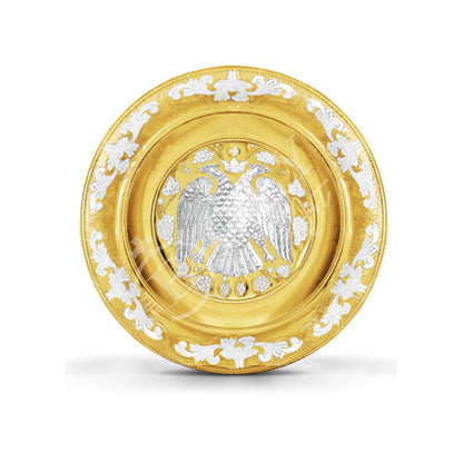 Byzantine Eagle Christian Prosphora Gold Plated Disc Plate, Handmade Greek Orthodox Altar Church Disk plate Iconostasis religious decor - TheHolyArt