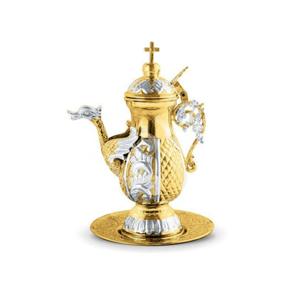 Christian Gold Plated Bronze Handmade Zeon container, Greek Orthodox Liturgy Altar Church utensils server metal jug, religious gift - TheHolyArt