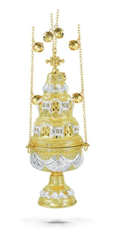 Christian Hanging Brass Resin Incense Burner, Greek Orthodox Thurible Incense holder, Metal Byzantine Censer Perfume burner, religious gift - TheHolyArt
