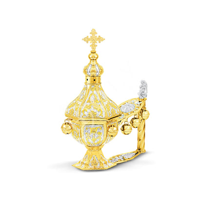 Christian Hand Gold plated Brass Resin Incense Burner Kantzia Greek Orthodox Thurible Incense holder Byzantine Censer Perfume burner gift - TheHolyArt