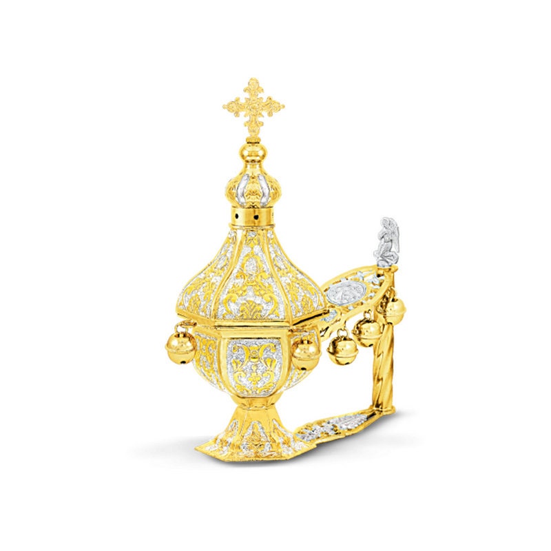 Christian Hand Gold plated Brass Resin Incense Burner Kantzia Greek Orthodox Thurible Incense holder Byzantine Censer Perfume burner gift