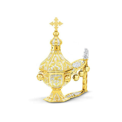 Christian Hand Gold plated Brass Resin Incense Burner Kantzia Greek Orthodox Thurible Incense holder Byzantine Censer Perfume burner gift - TheHolyArt