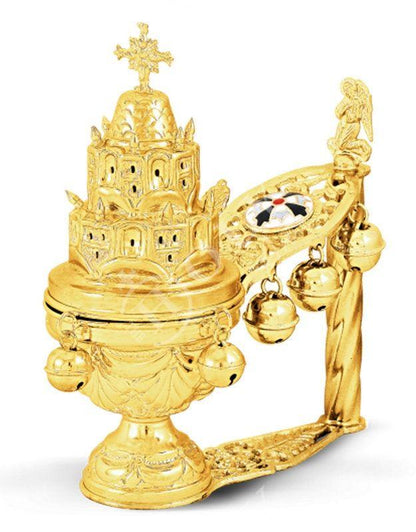 Christian Hand Gold plated Brass Resin Incense Burner Kantzia Greek Orthodox Thurible Incense holder Byzantine Censer Perfume burner gift - TheHolyArt