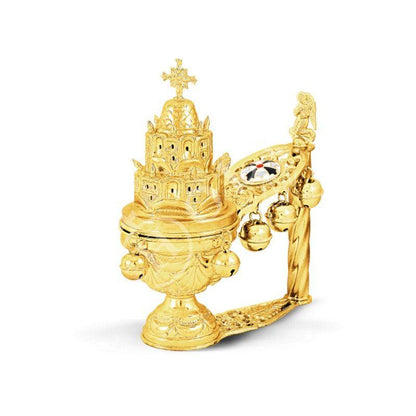 Christian Hand Gold plated Brass Resin Incense Burner Kantzia Greek Orthodox Thurible Incense holder Byzantine Censer Perfume burner gift - TheHolyArt