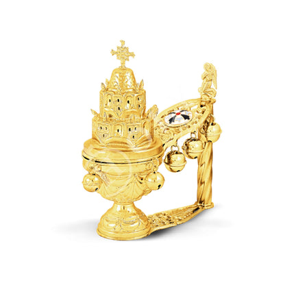 Christian Hand Gold plated Brass Resin Incense Burner Kantzia Greek Orthodox Thurible Incense holder Byzantine Censer Perfume burner gift - TheHolyArt