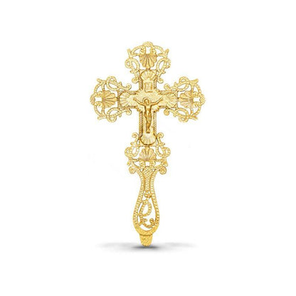 Gold plated Altar Crucifix Jesus Christ Brass Blessing Cross Handmade Greek Orthodox Byzantine Holy Cross religious decor - TheHolyArt