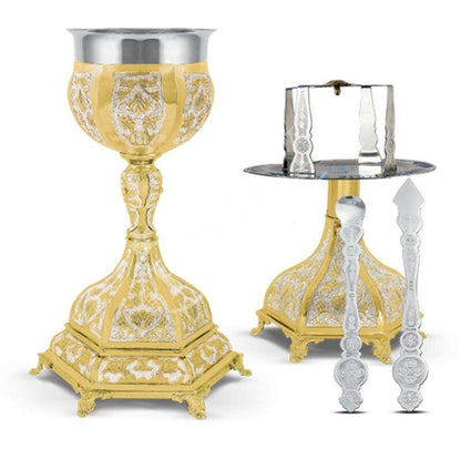 Handmade Church Altar Holy Communion Gold Plated Brass Holy Chalice Grail SET with Holy Disk Asterisk Holy Spear Holy Lavida religious gift - TheHolyArt