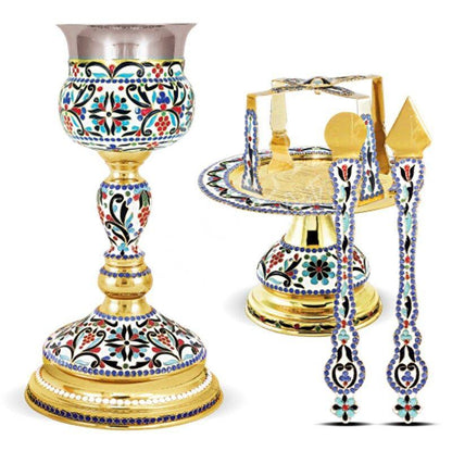 Handmade Church Altar Holy Communion Gold Plated Brass Holy Chalice Grail SET with Holy Disk Asterisk Holy Spear Holy Lavida religious gift - TheHolyArt