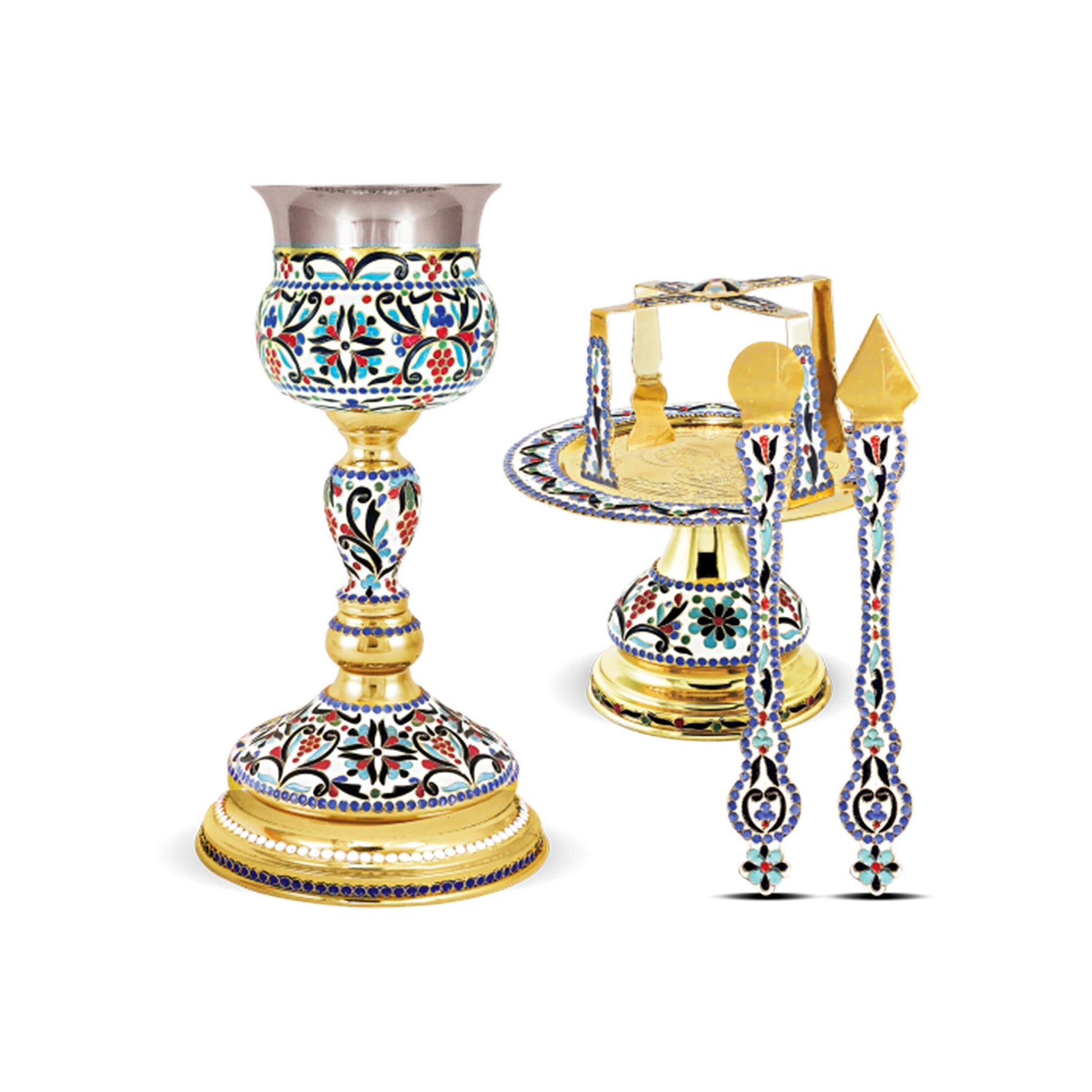 Handmade Church Altar Holy Communion Gold Plated Brass Holy Chalice Grail SET with Holy Disk Asterisk Holy Spear Holy Lavida religious gift