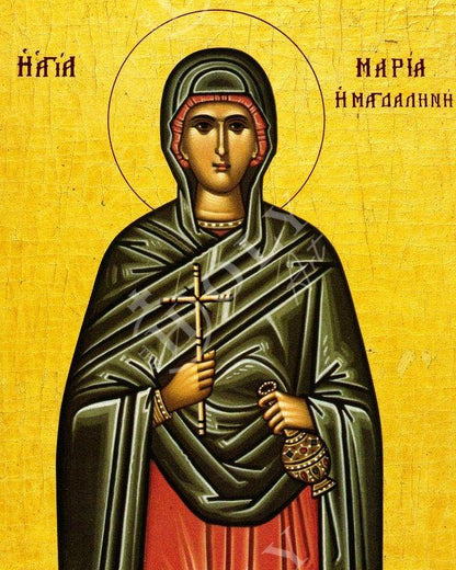 Saint Mary Magdalene icon, Handmade Greek Orthodox icon of St Mary Magdalene, Byzantine art wall hanging on wood plaque, religious gift - TheHolyArt