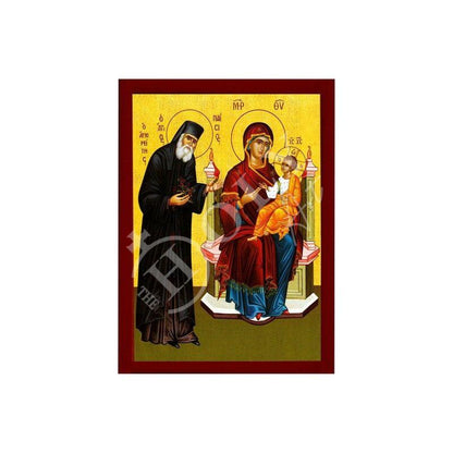 Saint Paisios of Mount Athos icon & Virgin Mary Handmade Greek Orthodox icon Athonite Byzantine art wall hanging on wood plaque gift - TheHolyArt