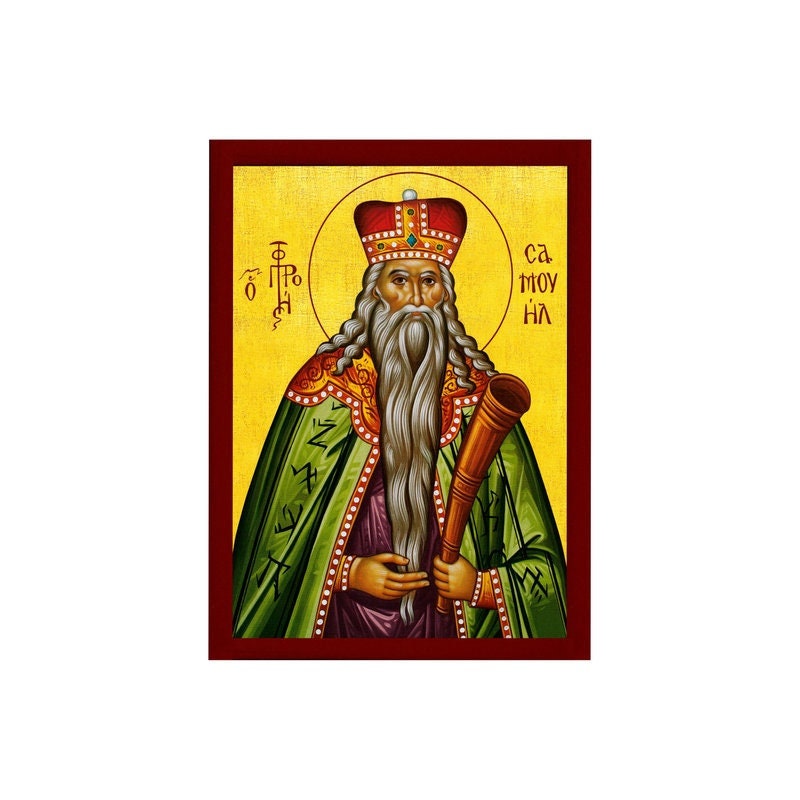 Prophet Samuel icon Handmade Greek Orthodox icon of St Samuel Byzantine art wall hanging on wood plaque icon, religious decor