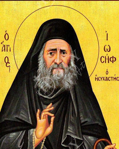 Saint Joseph Hesychast icon Handmade Greek Orthodox icon of St Joseph of Mt Athos Byzantine art wall hanging wood plaque, religious gift - TheHolyArt
