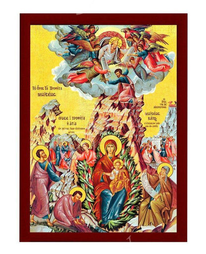 Virgin Mary icon Burning Bush & Moses receive 10 commandments Handmade Greek Orthodox Icon Byzantine art, Theotokos wall hanging wood plaque - TheHolyArt